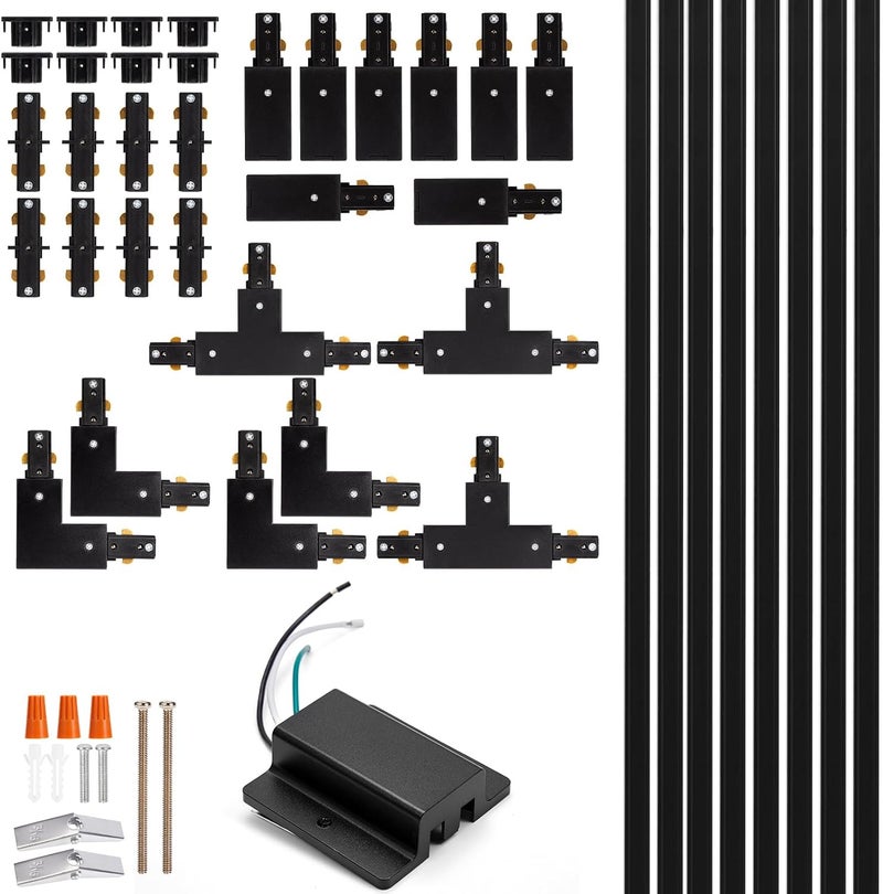 iCreating H Track Lighting Rails Kit - 26ft Black Track Light Track 3 Wire with Floating Canopy Connector, I and L Connectors for Single Circuit H Type LED Track Lighting Heads Fixtures - Image 1